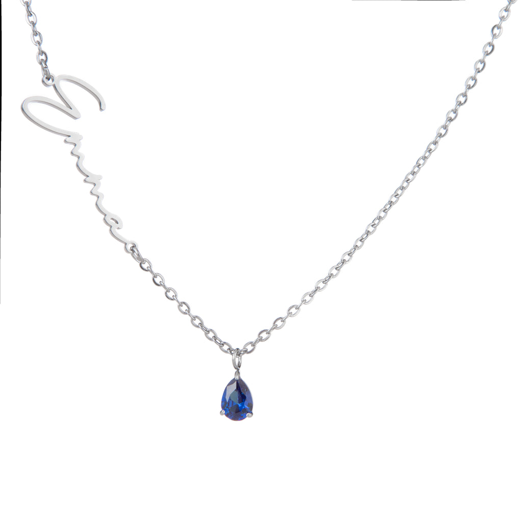 Personalised Vertical Name Necklace with Birthstone