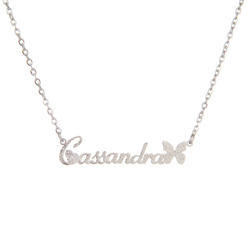 Personalised Name Necklace with Butterfly Font & Glitter Effect