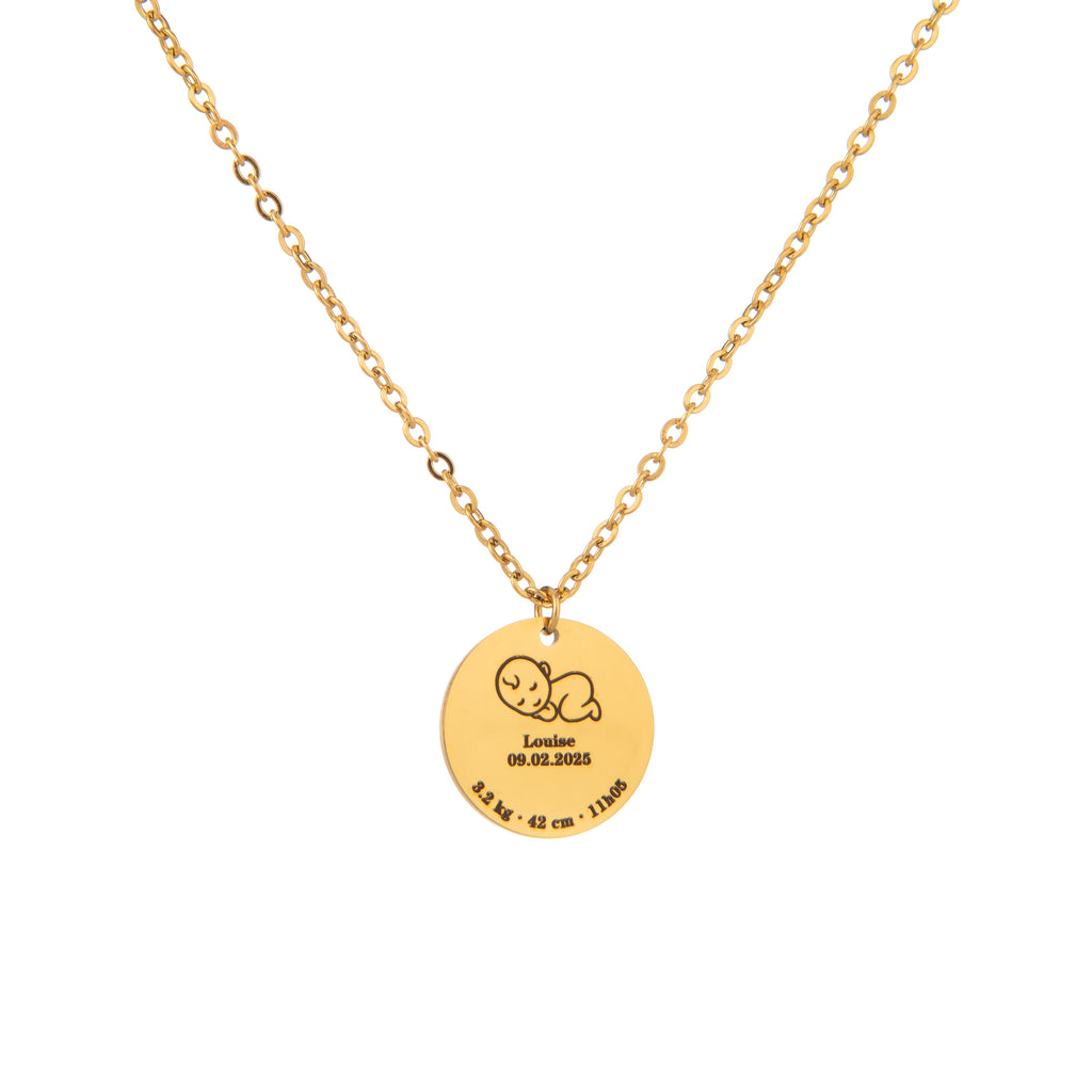 Personalised Birth Details Necklace – Engraved Baby Pendant