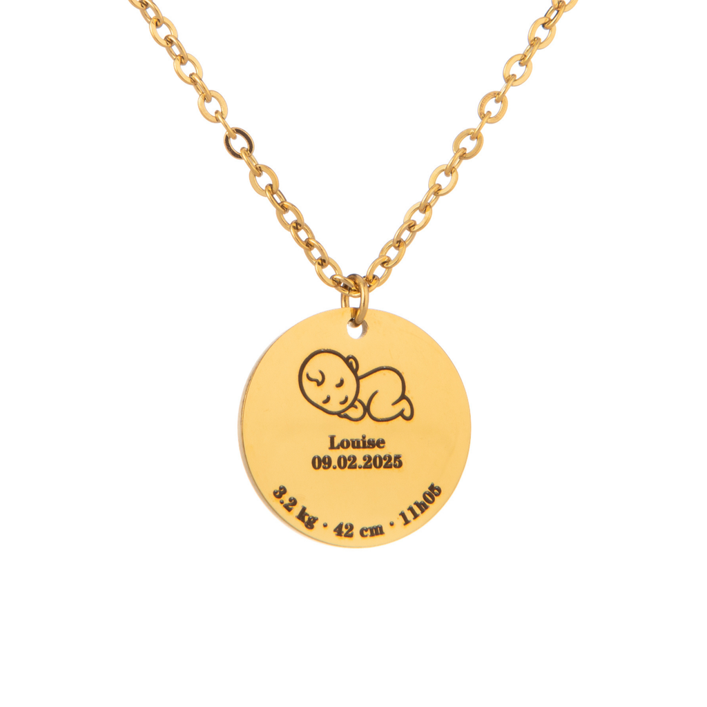 Personalised Birth Details Necklace – Engraved Baby Pendant