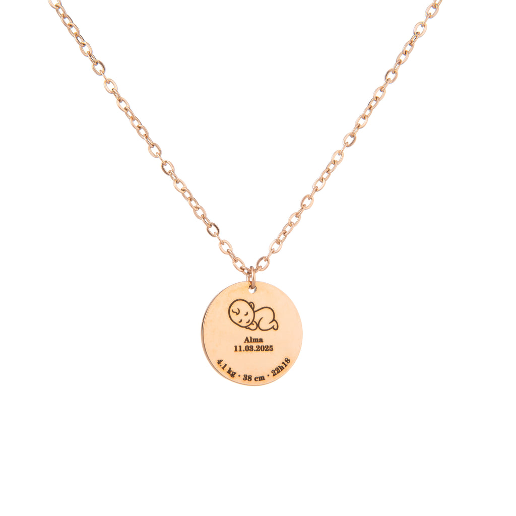 Personalised Birth Details Necklace – Engraved Baby Pendant