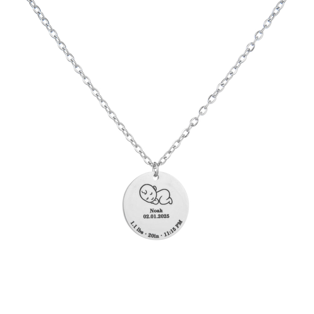 Personalised Birth Details Necklace – Engraved Baby Pendant
