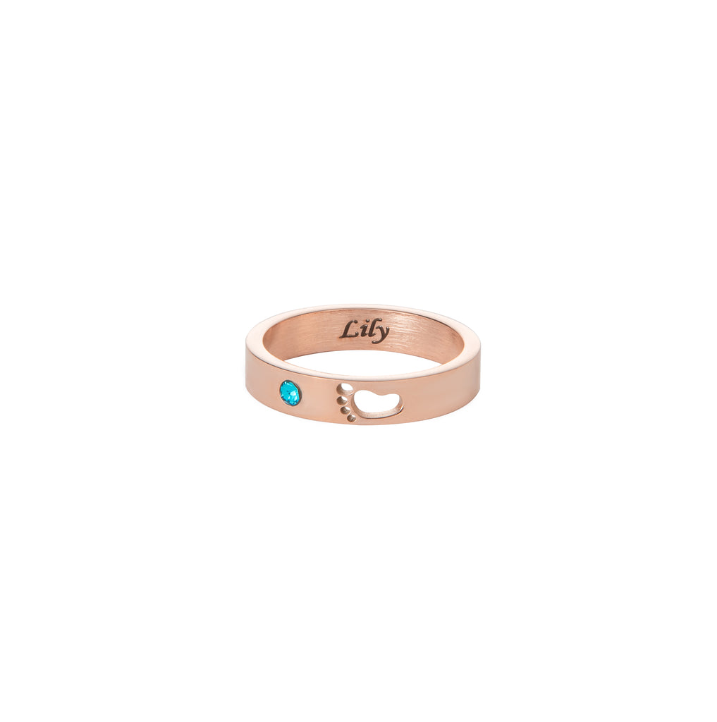 Personalised Engraved Ring – Name, Footprint & Birthstone