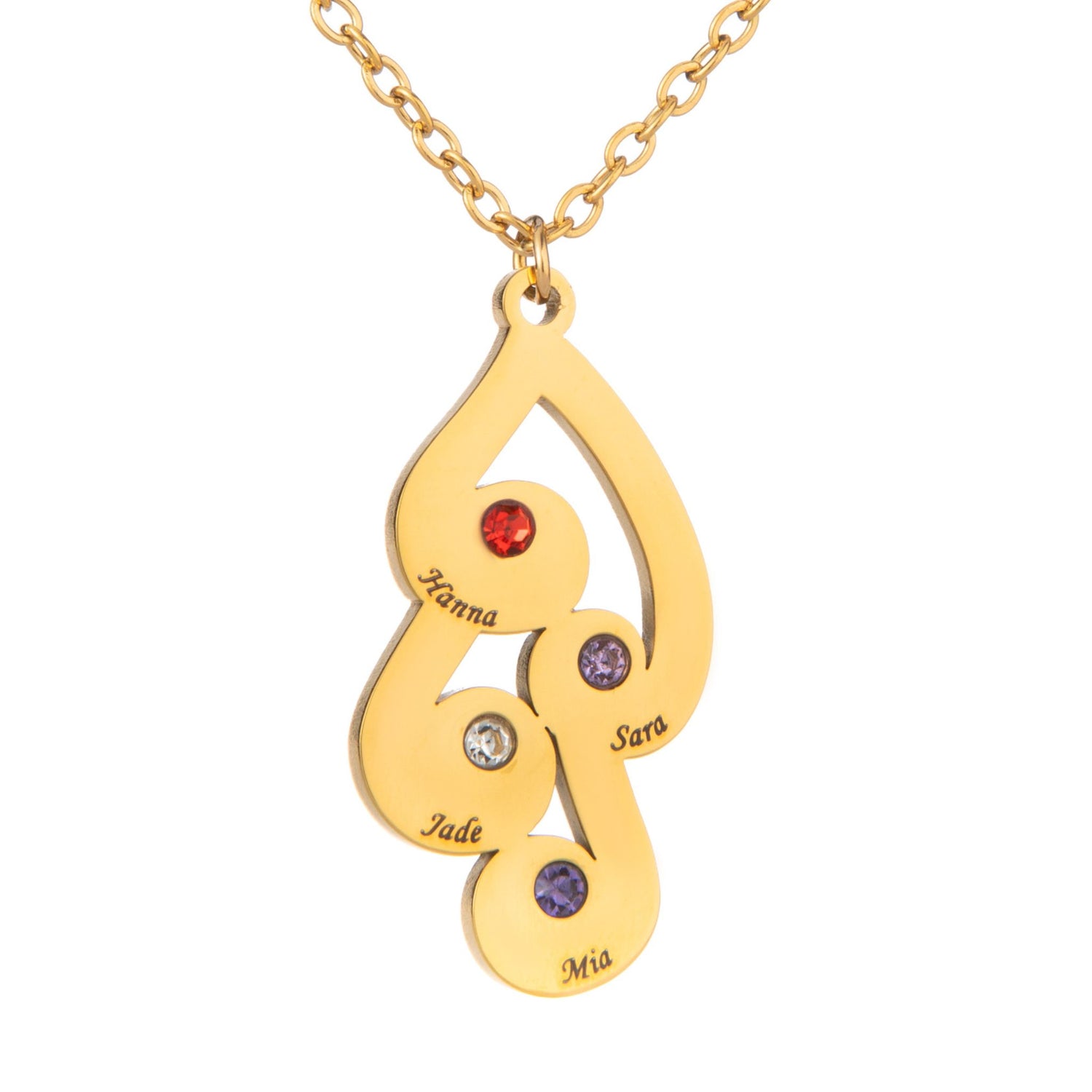 Personalised Intertwined Droplets Necklace with Engraved Names & Birthstones