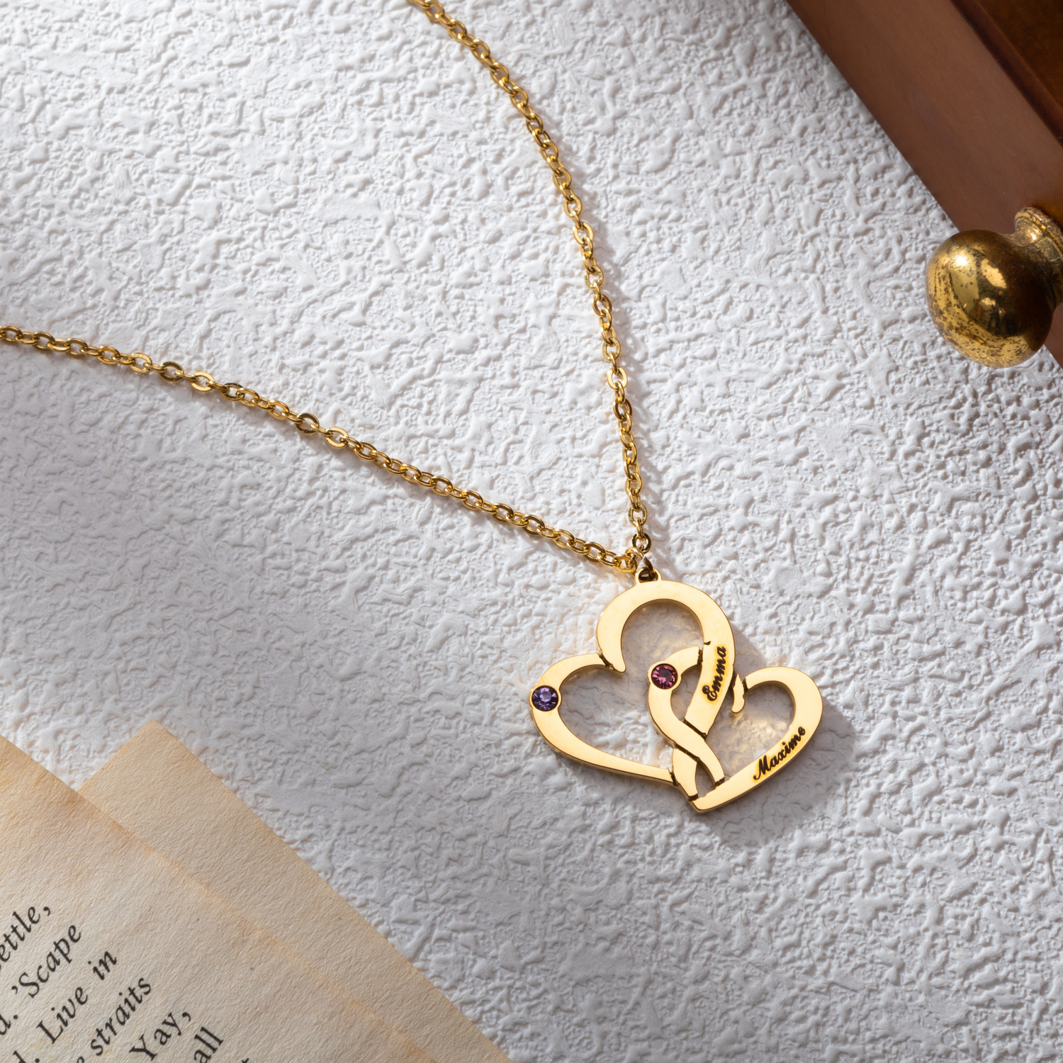 Personalised Intertwined Hearts Necklace with Birthstones & Engraved Names