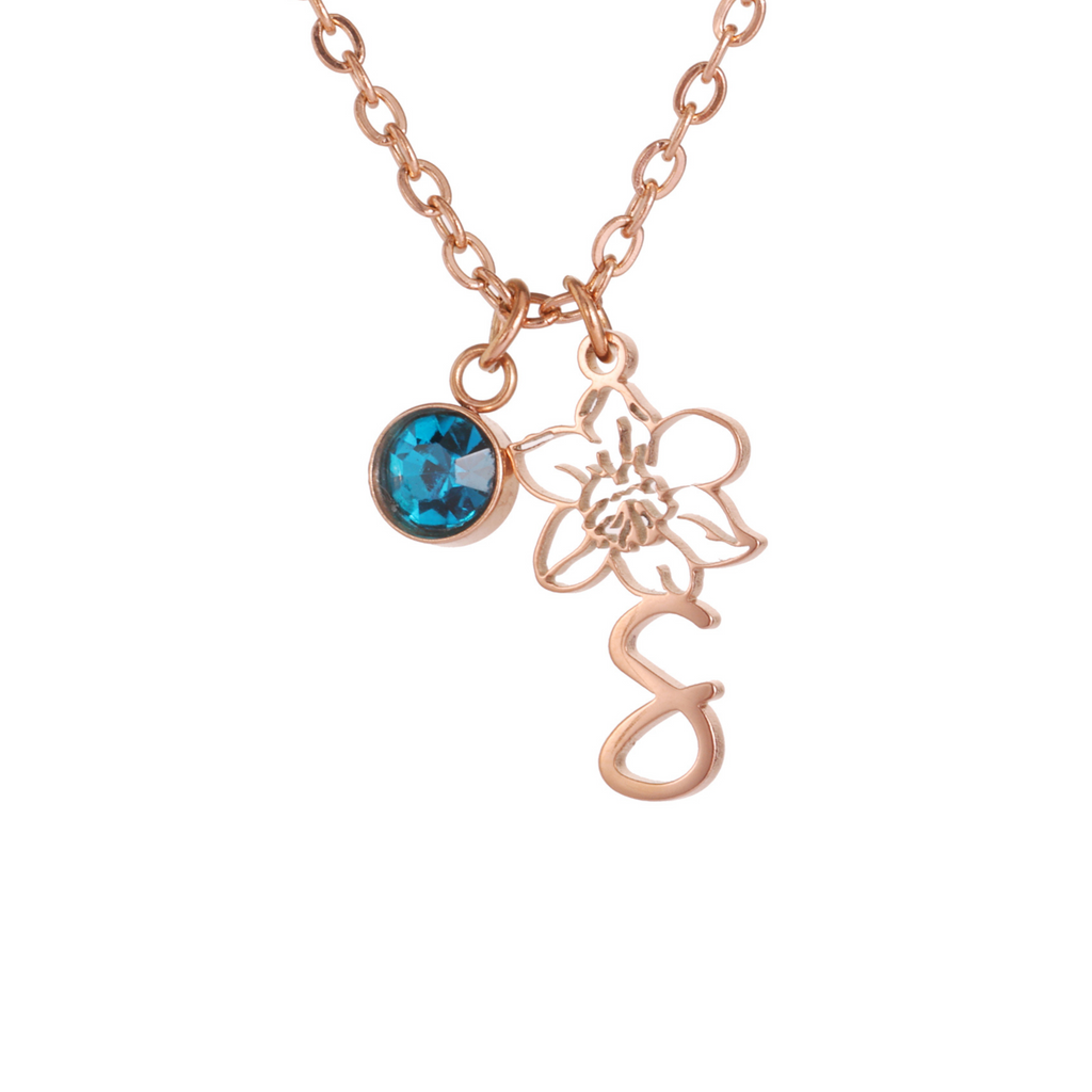 Personalised Engraved Flower Necklace with Birthstone