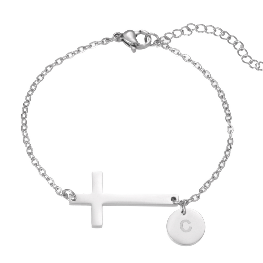 Personalised Cross Bracelet with Engraved Initial