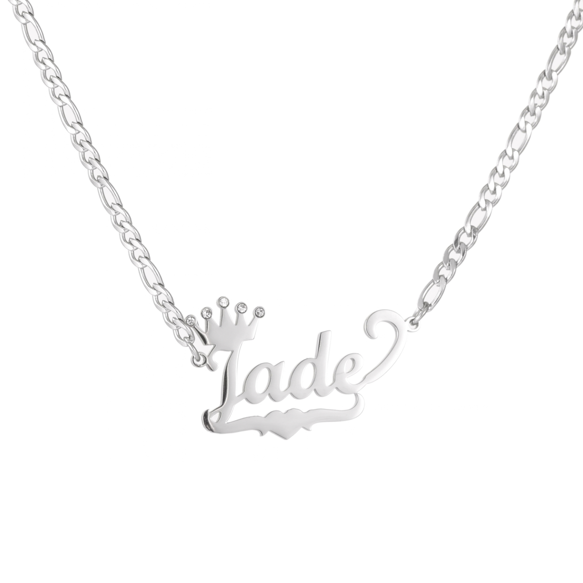 Kids Name Necklace with Crown & Half Heart