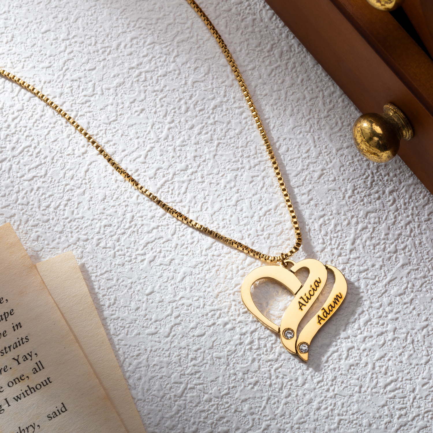 Personalised Intertwined Heart Necklace with Crystal Stones