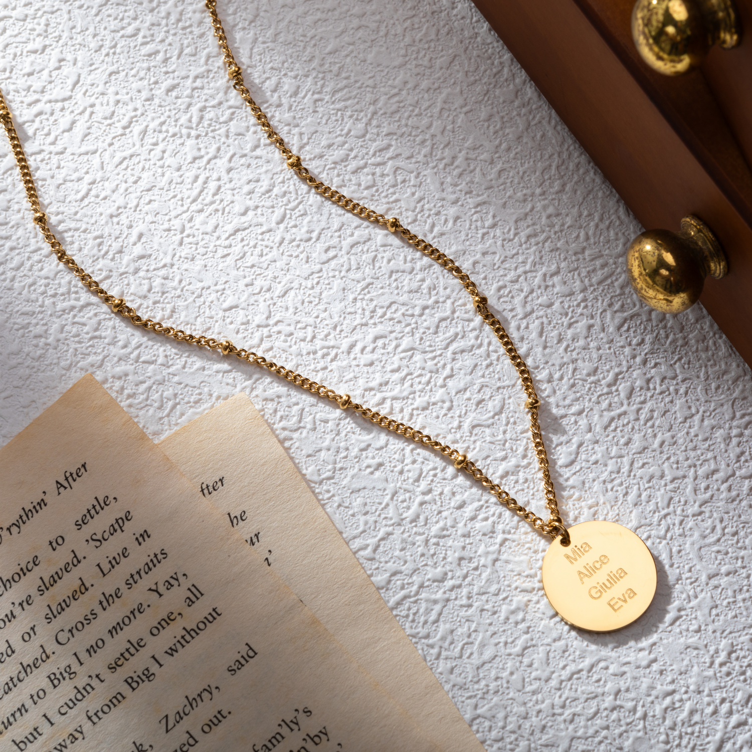 Personalised Engraved Disc Necklace with Beaded Chain