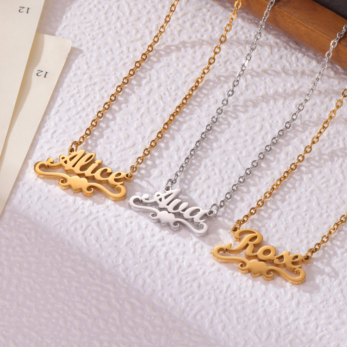 Kids Name Necklace with Heart & Arabesques