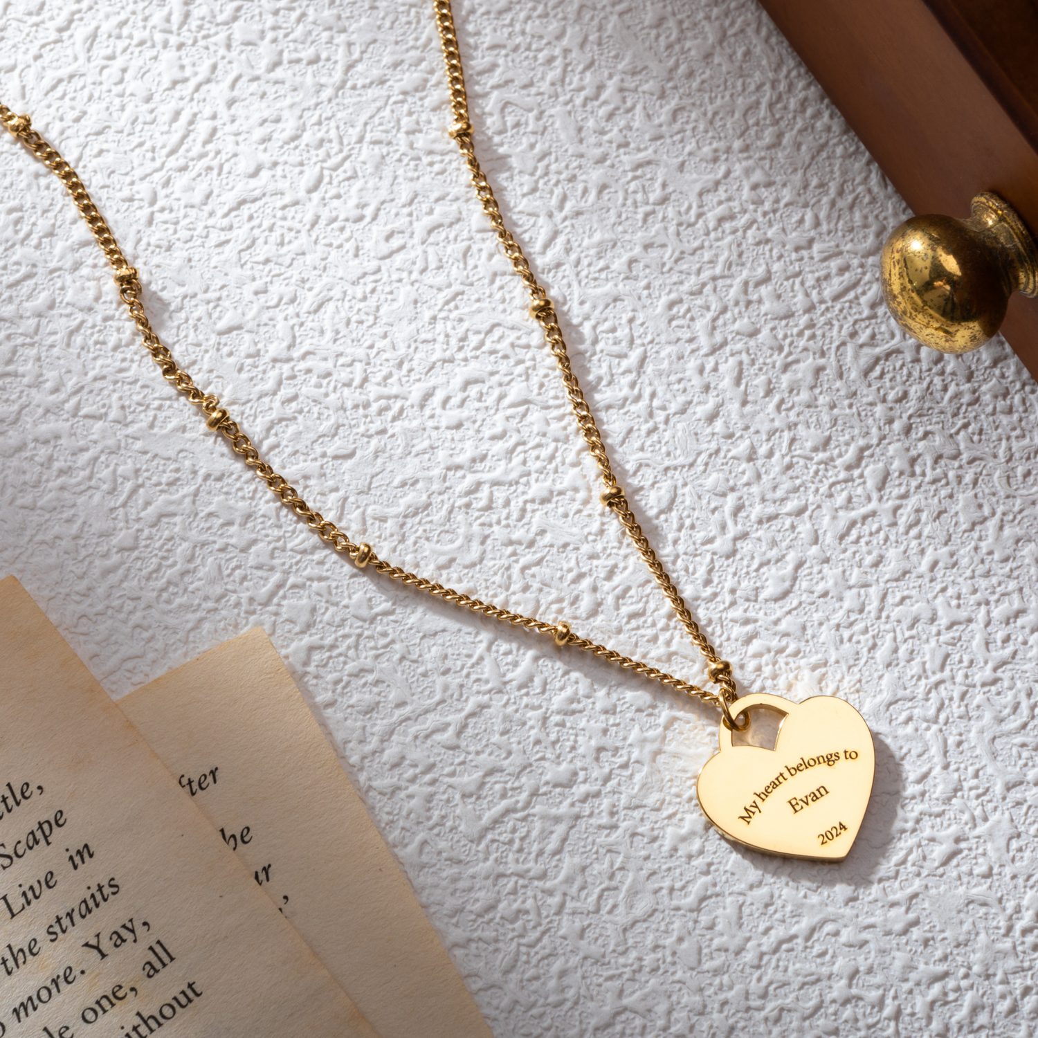 Personalised Engraved Heart Necklace with Beaded Chain