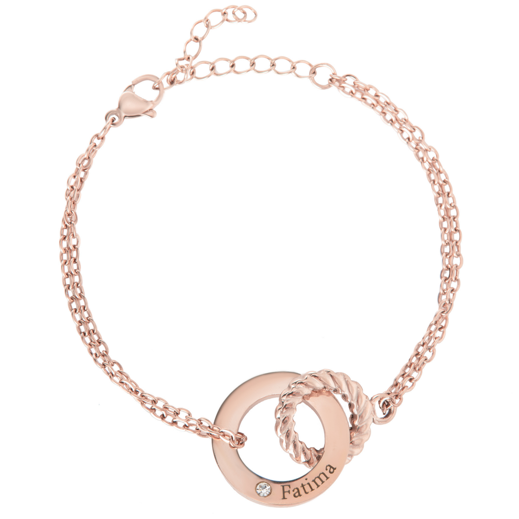 Personalised Engraved Circle Bracelet with Twisted Ring & Clear Crystal