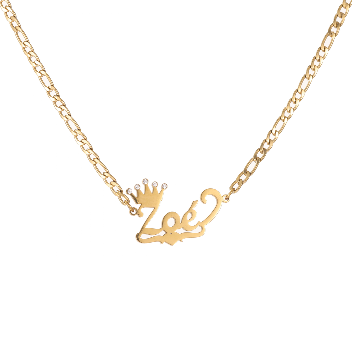 Kids Name Necklace with Crown & Half Heart