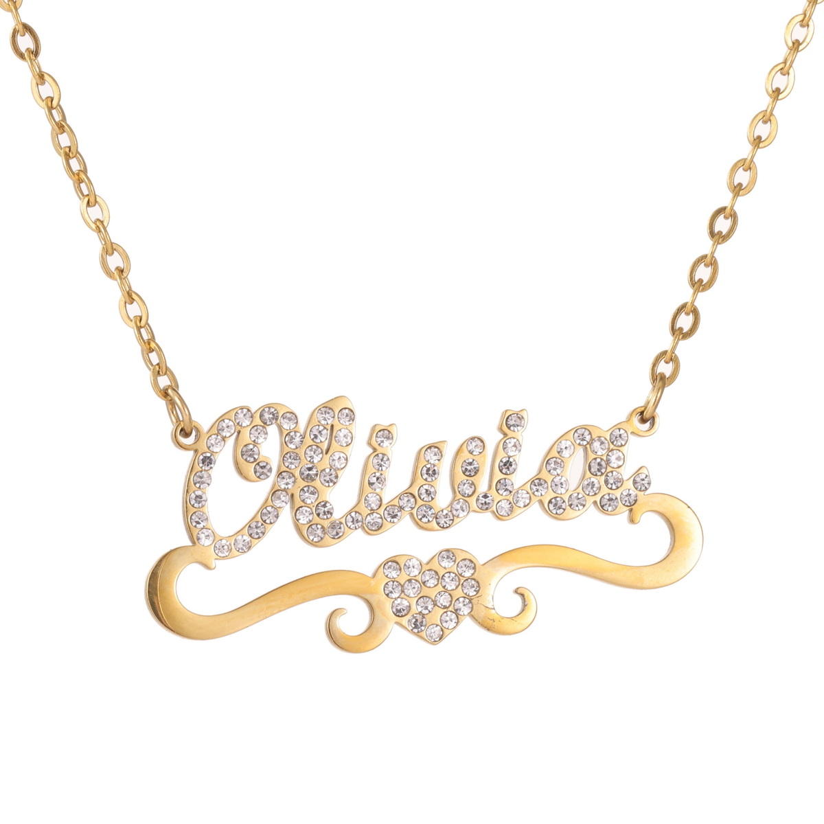 Kids Name Necklace with Heart & Rhinestones