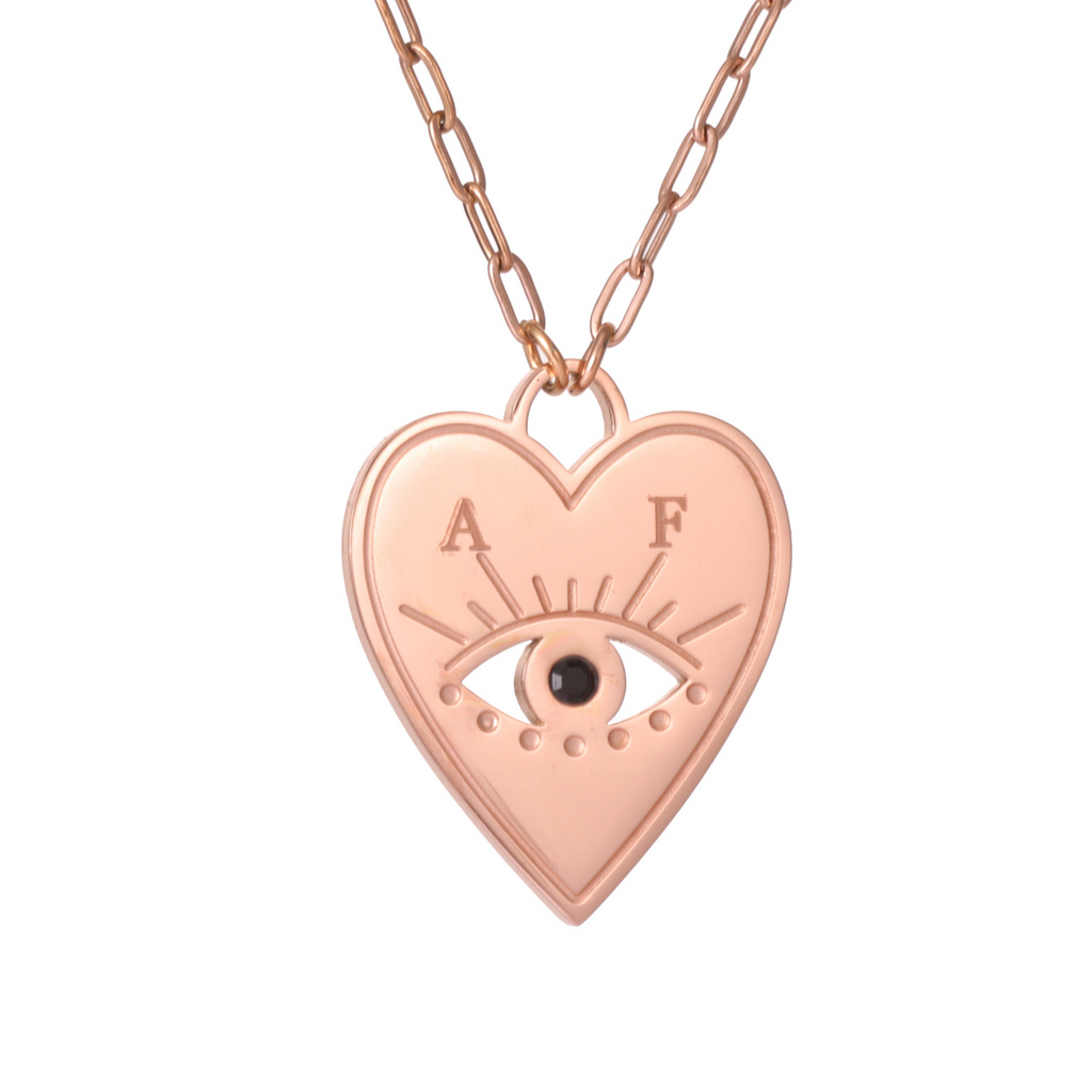 Personalised Heart Necklace with Evil Eye and Stone