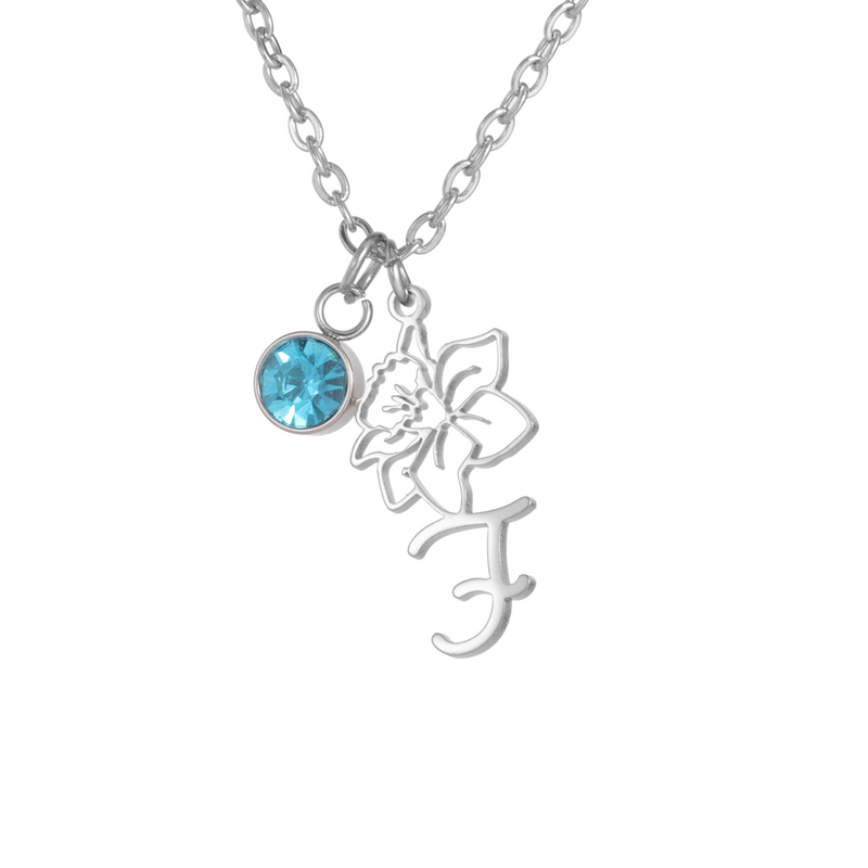 Personalised Engraved Flower Necklace with Birthstone