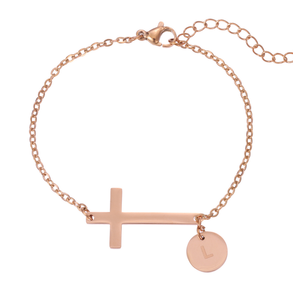 Personalised Cross Bracelet with Engraved Initial