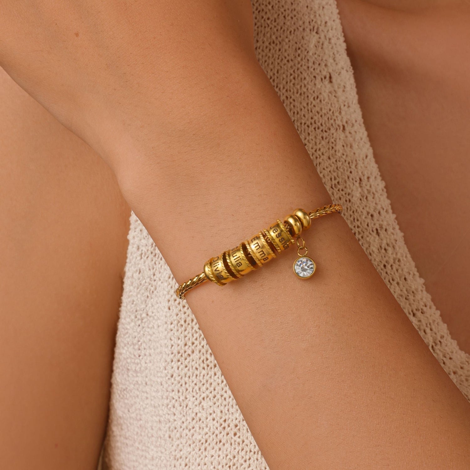 Personalised Heart & Crystal Name Charm Bracelet