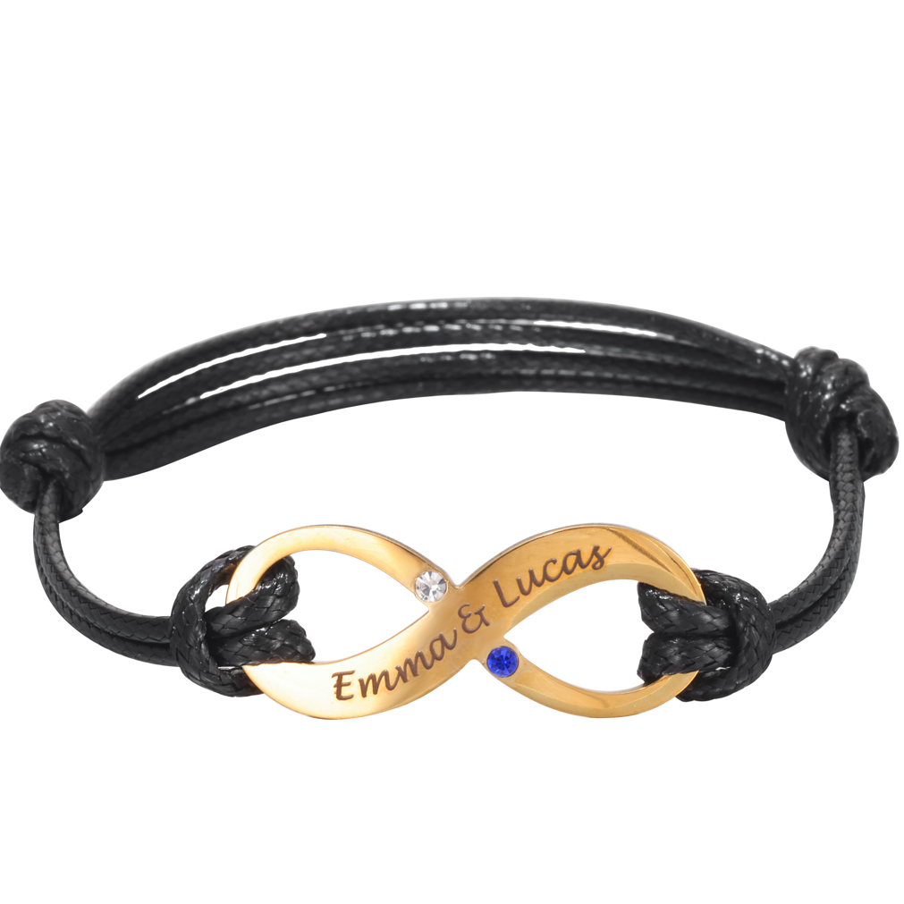 Personalised Infinity Bracelet with 2 Names & Birthstones