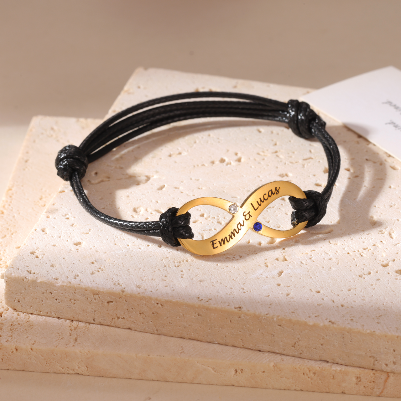Personalised Infinity Bracelet with 2 Names & Birthstones