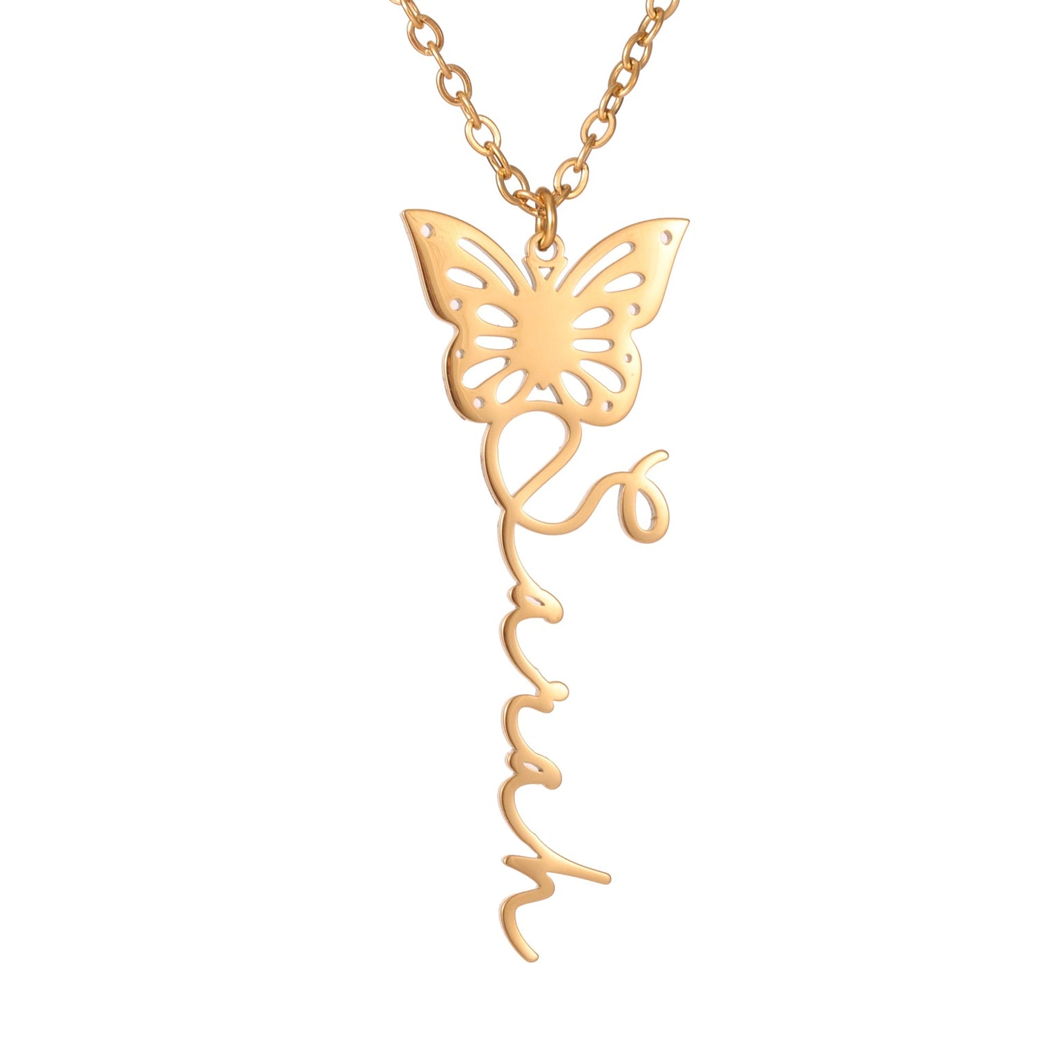 Butterfly Pendant Necklace with Name