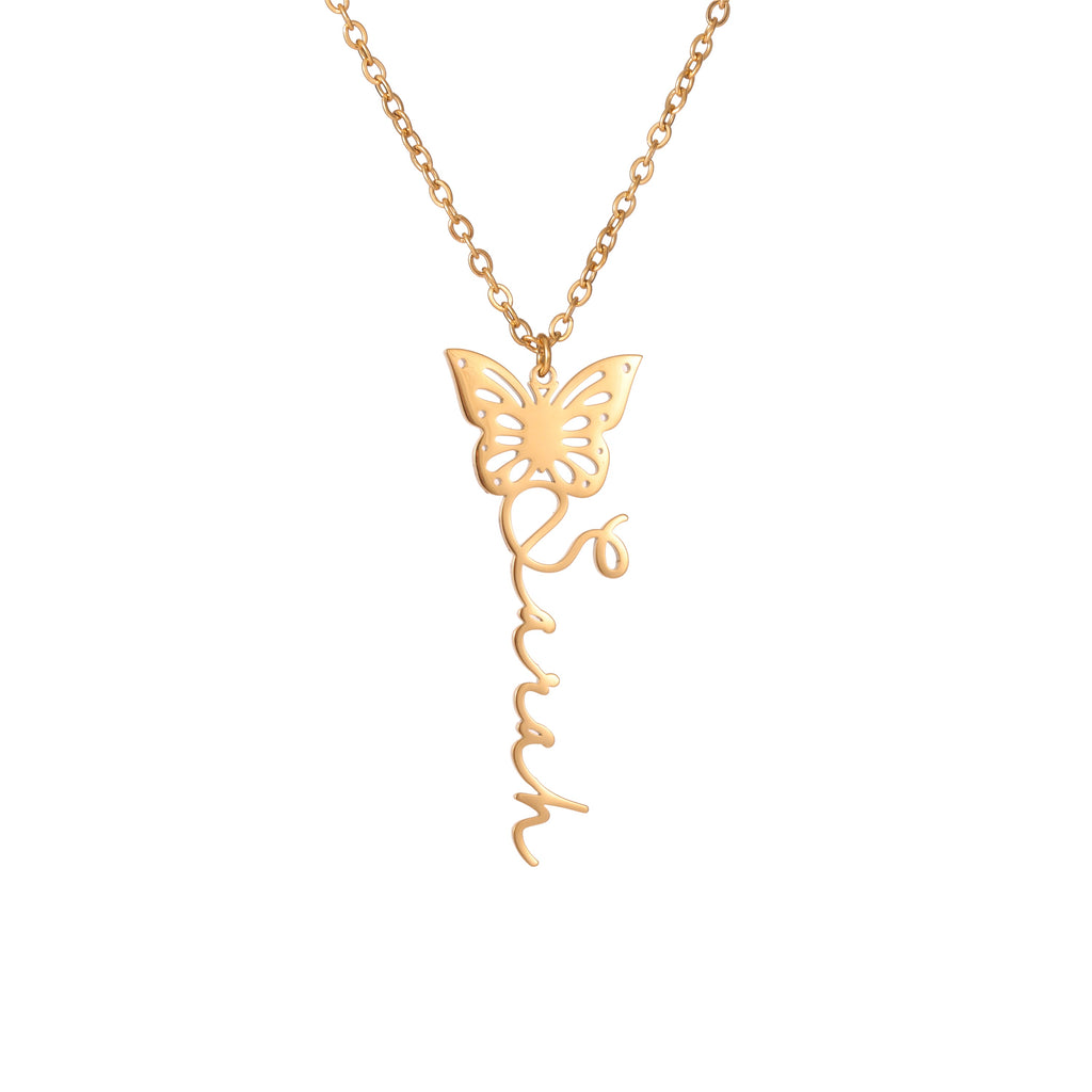 Personalised Butterfly Pendant Necklace with Name