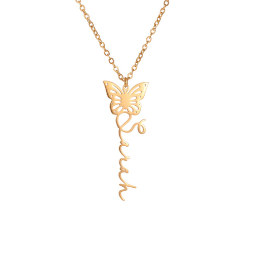 Personalised Butterfly Pendant Necklace with Name