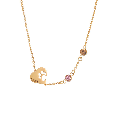 Heart Necklace with Engraved Print and Birthstones