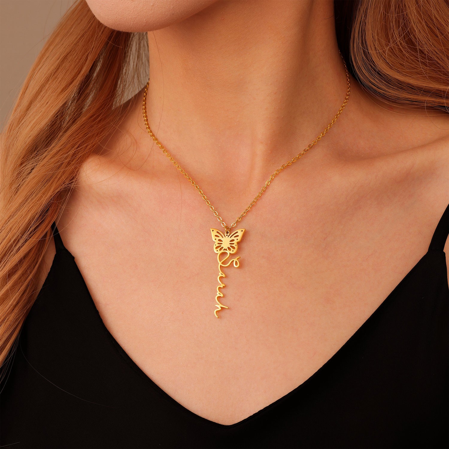 Butterfly Pendant Necklace with Name