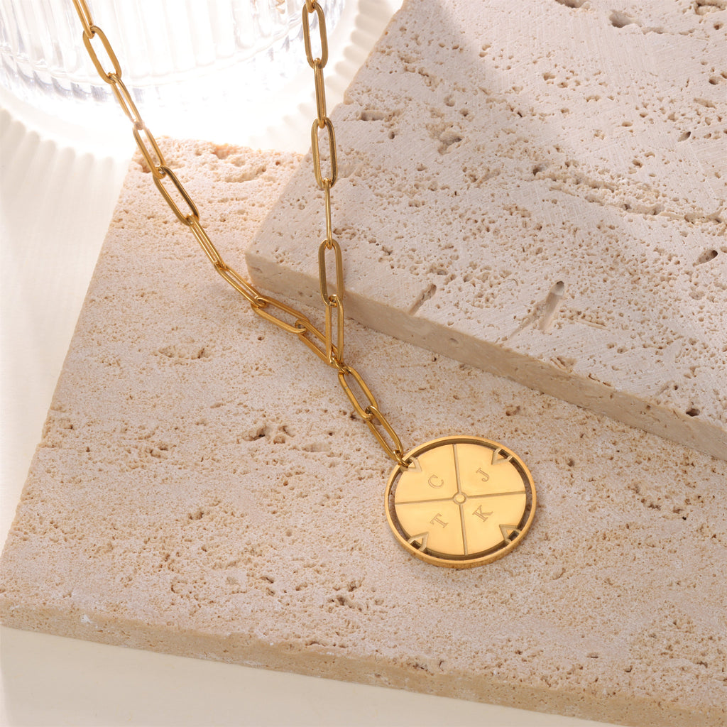 Personalised Compass Medallion Necklace with Initials