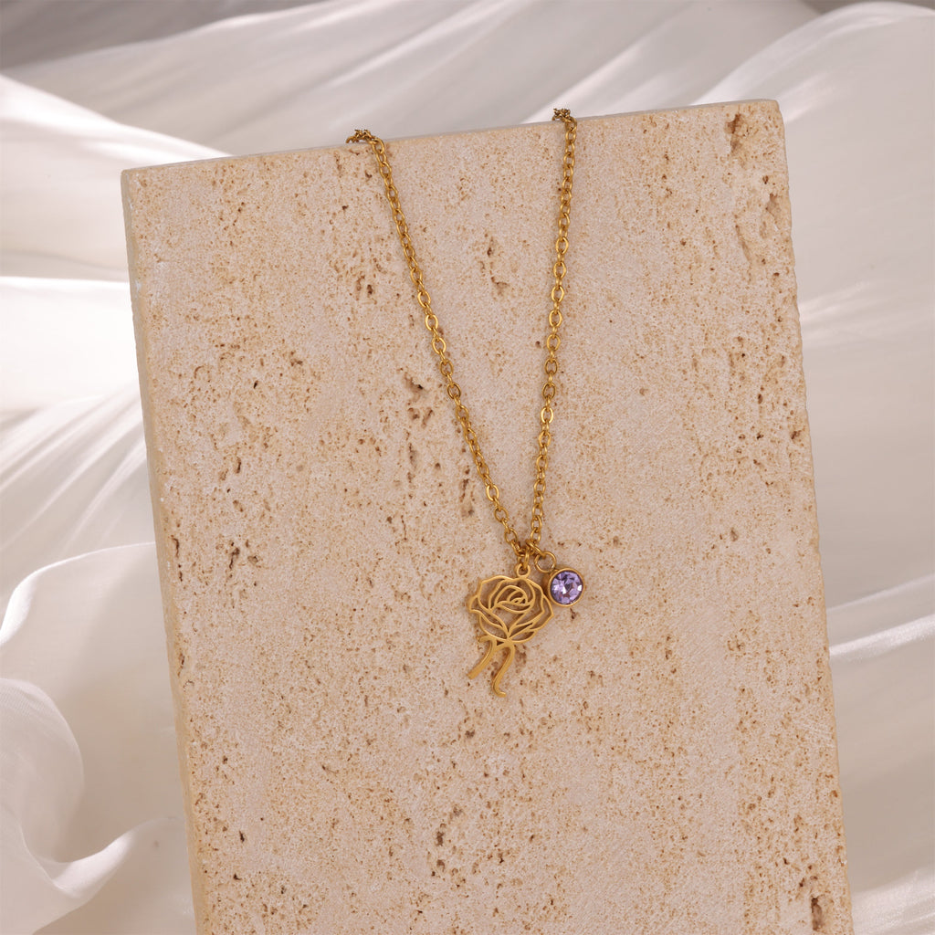 Personalised Engraved Flower Necklace with Birthstone