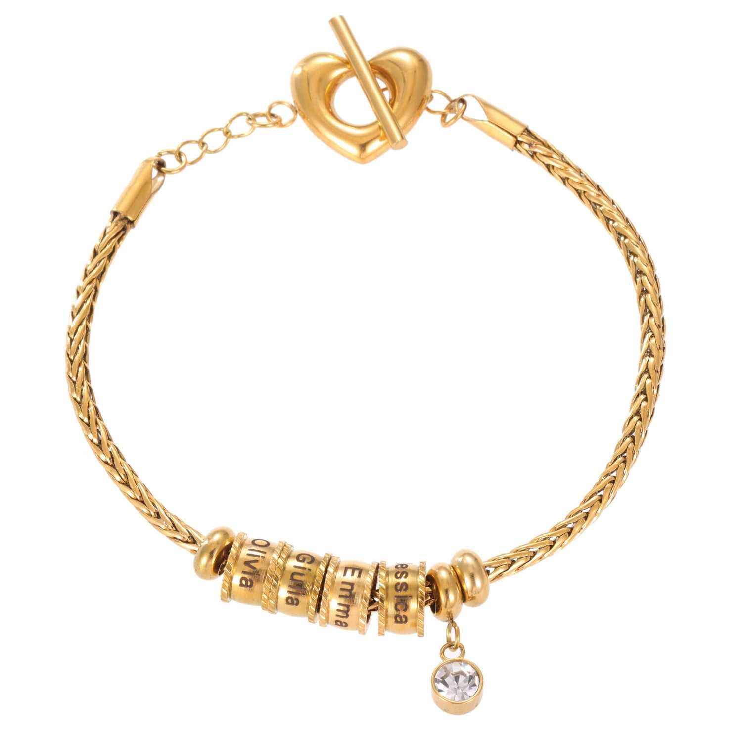 Personalised Heart & Crystal Name Charm Bracelet