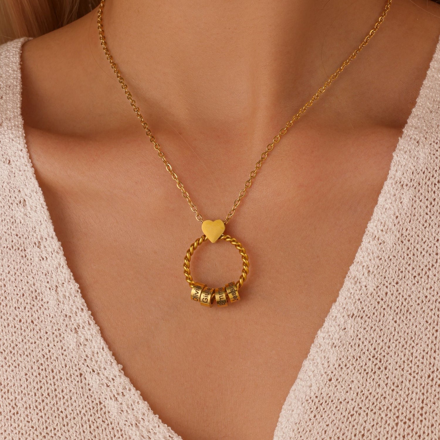 Personalised Heart Circle Necklace – Up to 4 Names