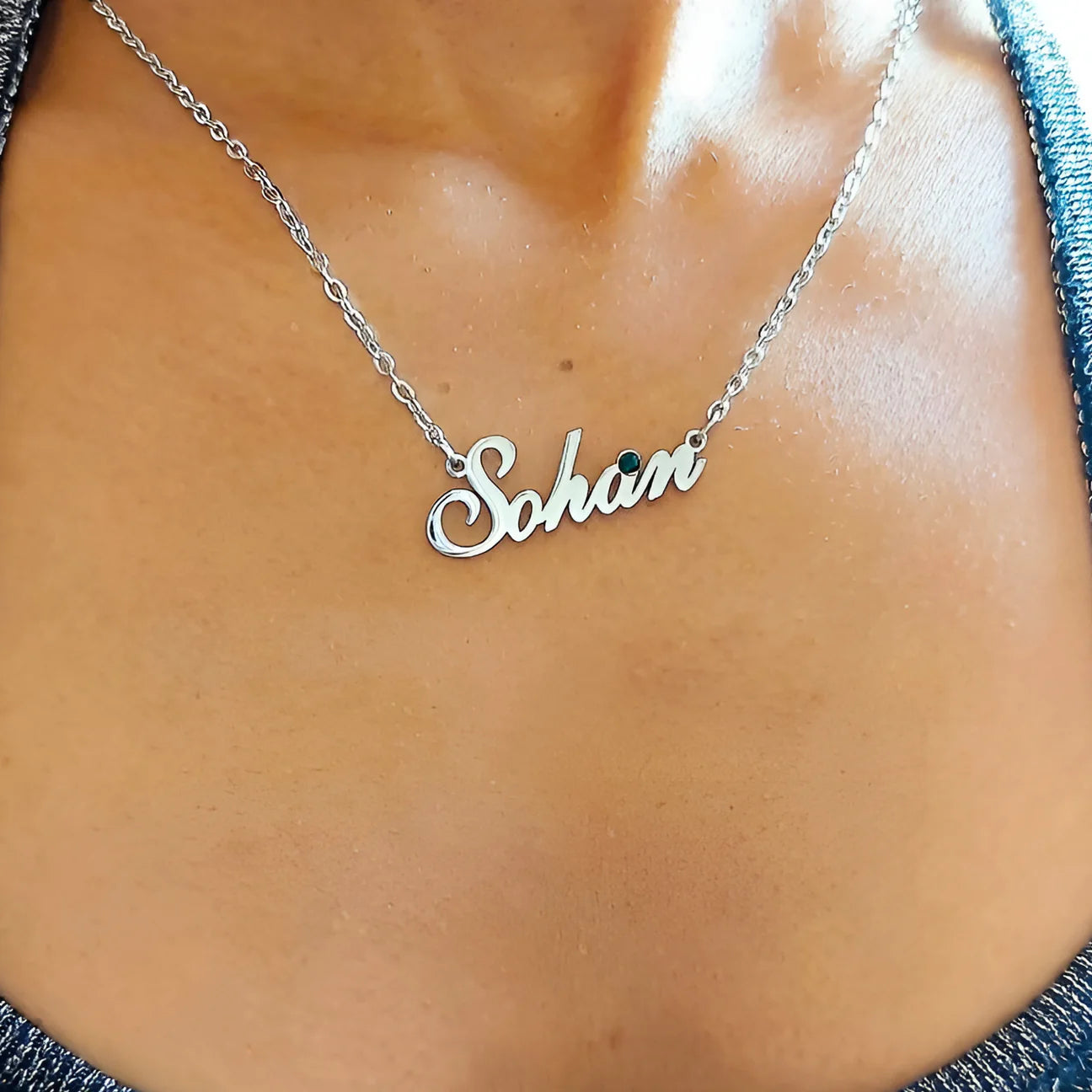 Name Necklace with Birthstone