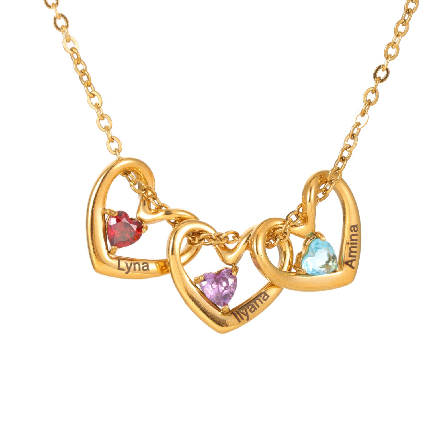Personalised Intertwined Hearts Necklace with Names & Birthstones