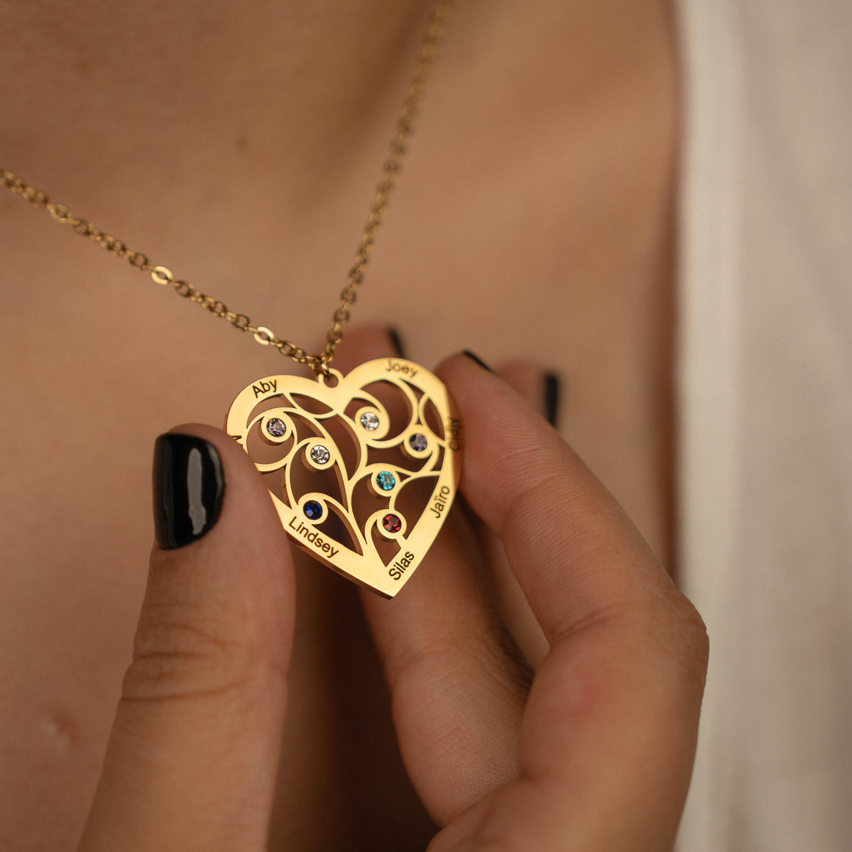 Personalised Family Heart Birthstone Necklace