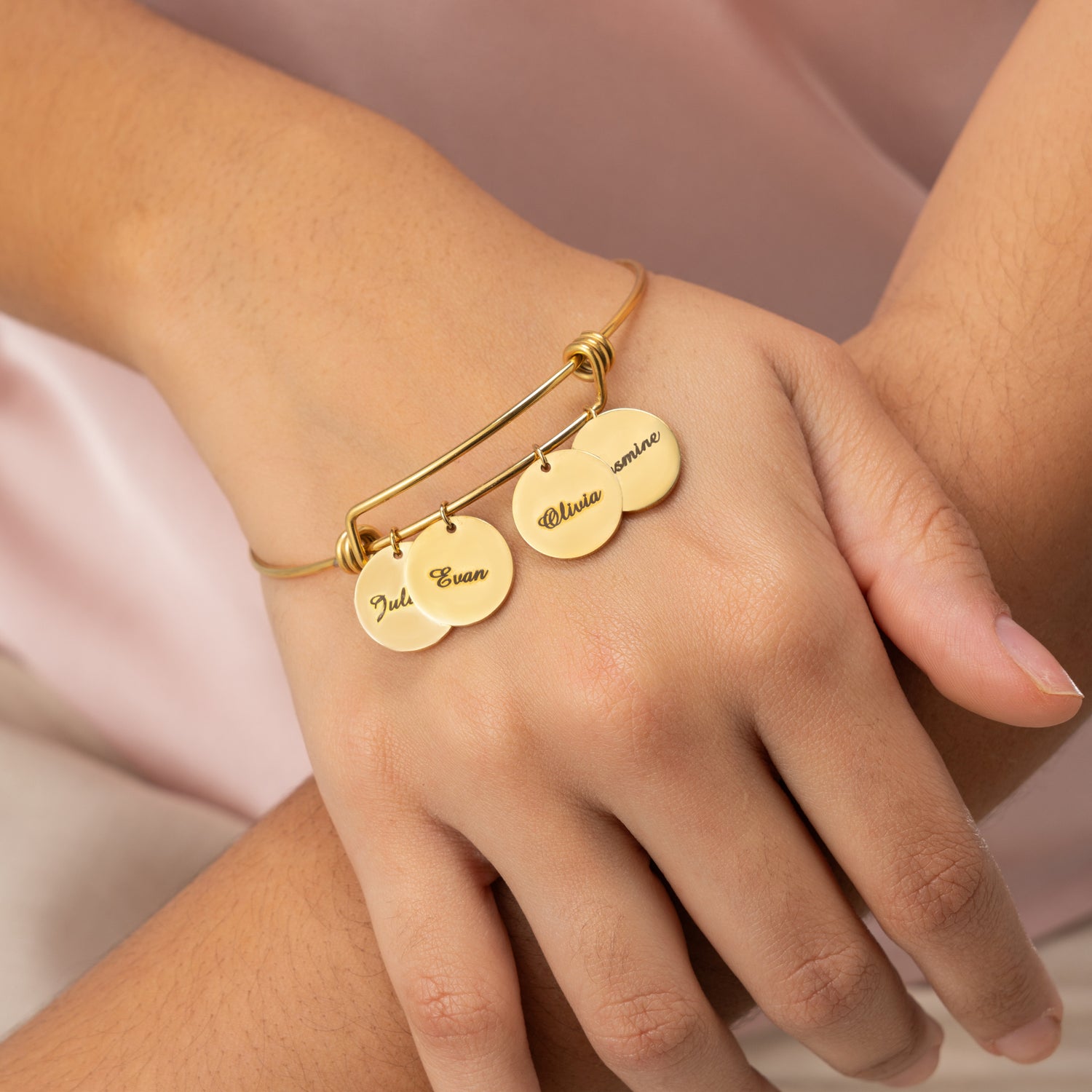 Name Charm Bangle Bracelet (2–4 Names)