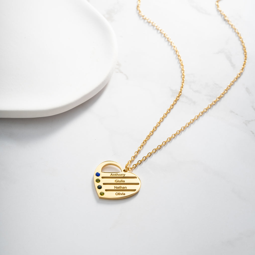 Heart & Birthstone Custom Name Necklace