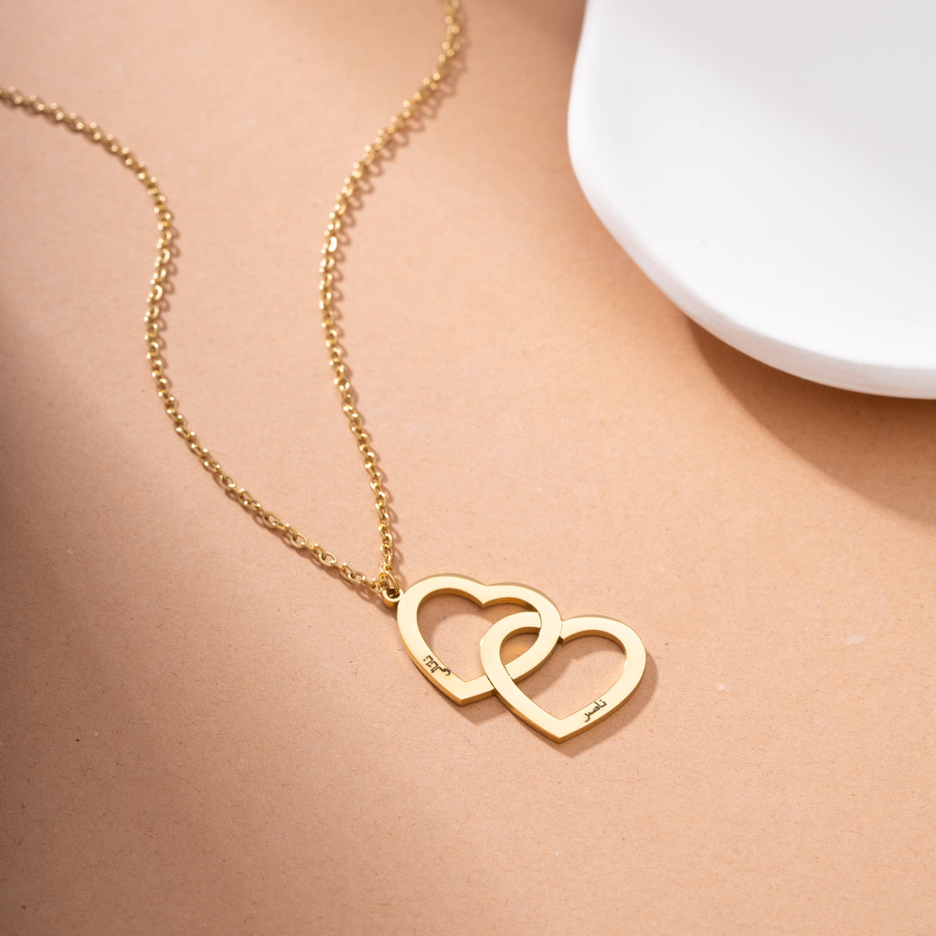 Arabic Personalised Double Heart Necklace with Two Names