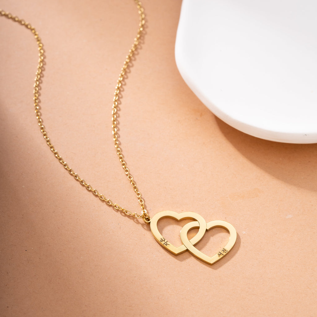 Korean Personalised Double Heart Necklace with Two Names