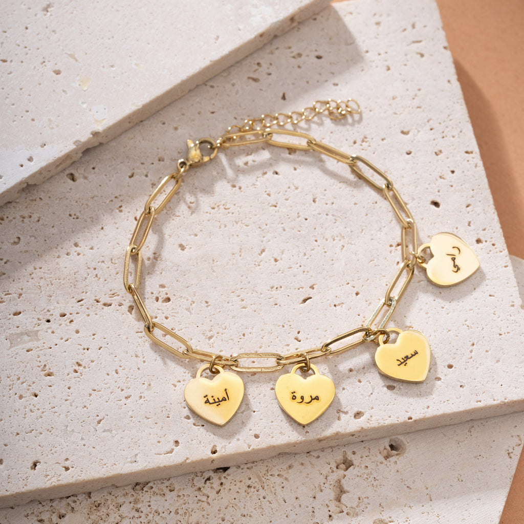 Arabic Personalised Multiple Hearts Bracelet