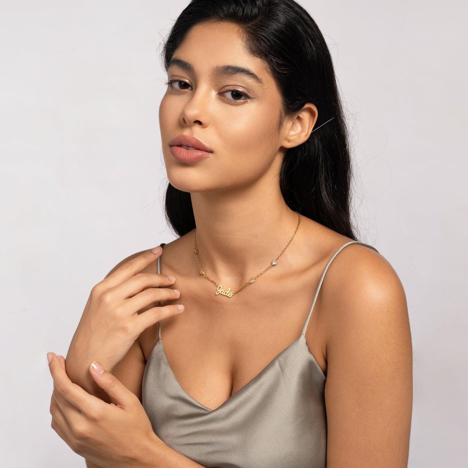 Personalised Name Necklace with 4 Crystal Hearts