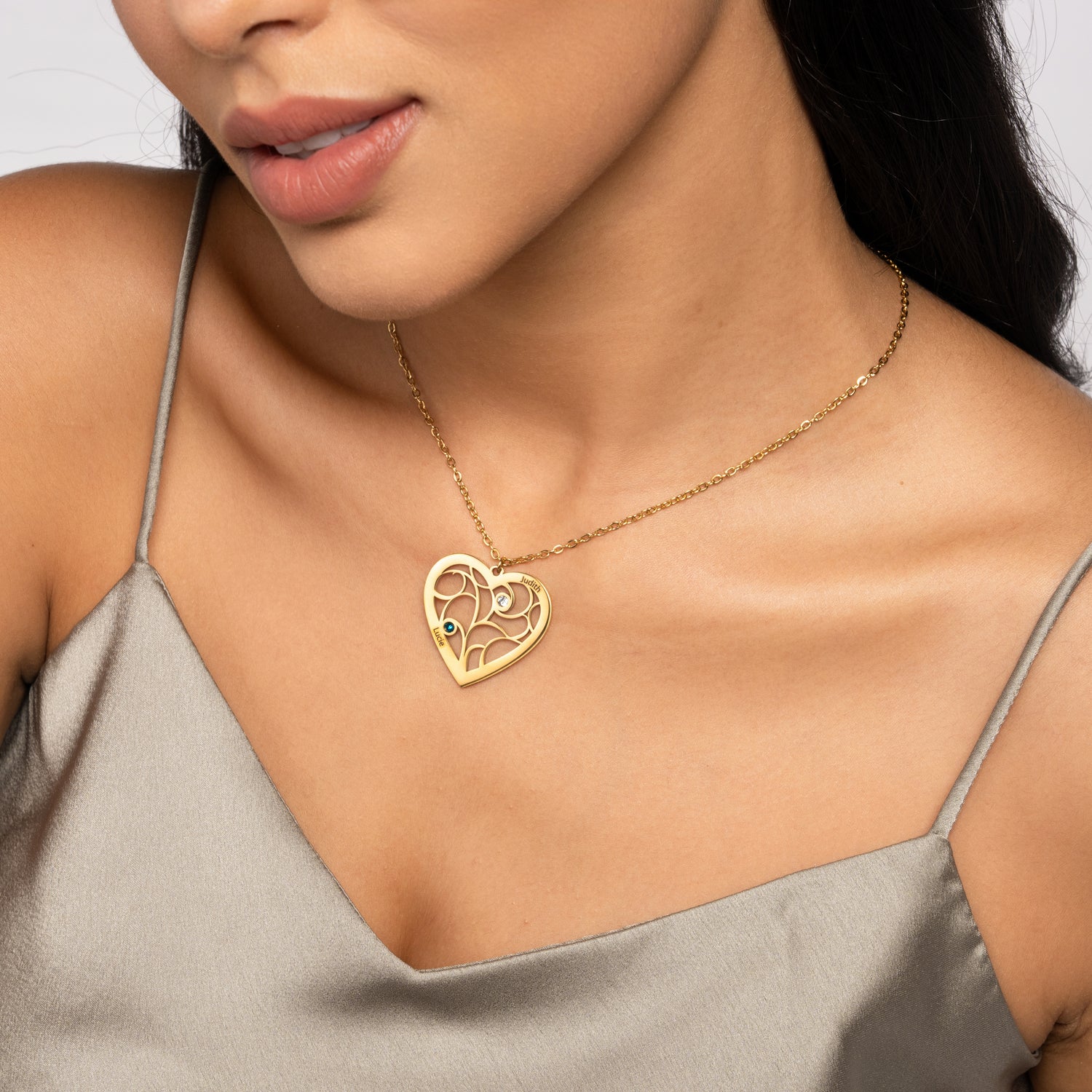 Personalised Family Heart Birthstone Pendant Necklace