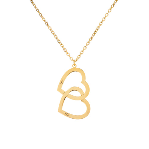 Hebrew Personalised Double Heart Necklace with Two Names