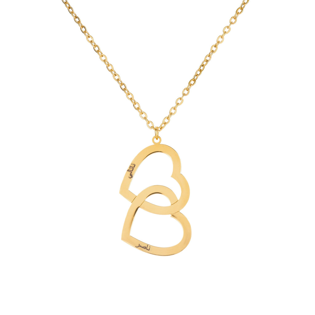 Arabic Personalised Double Heart Necklace with Two Names