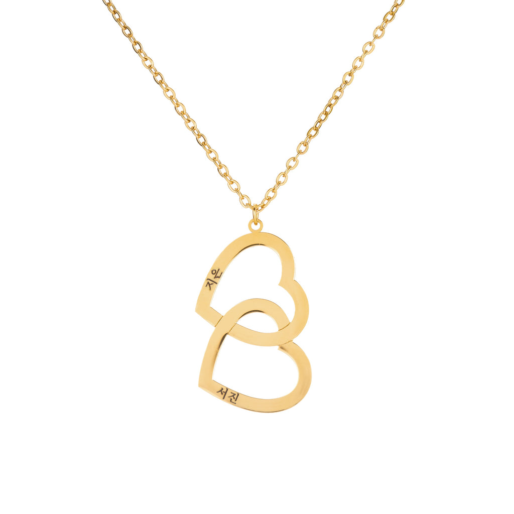 Korean Personalised Double Heart Necklace with Two Names