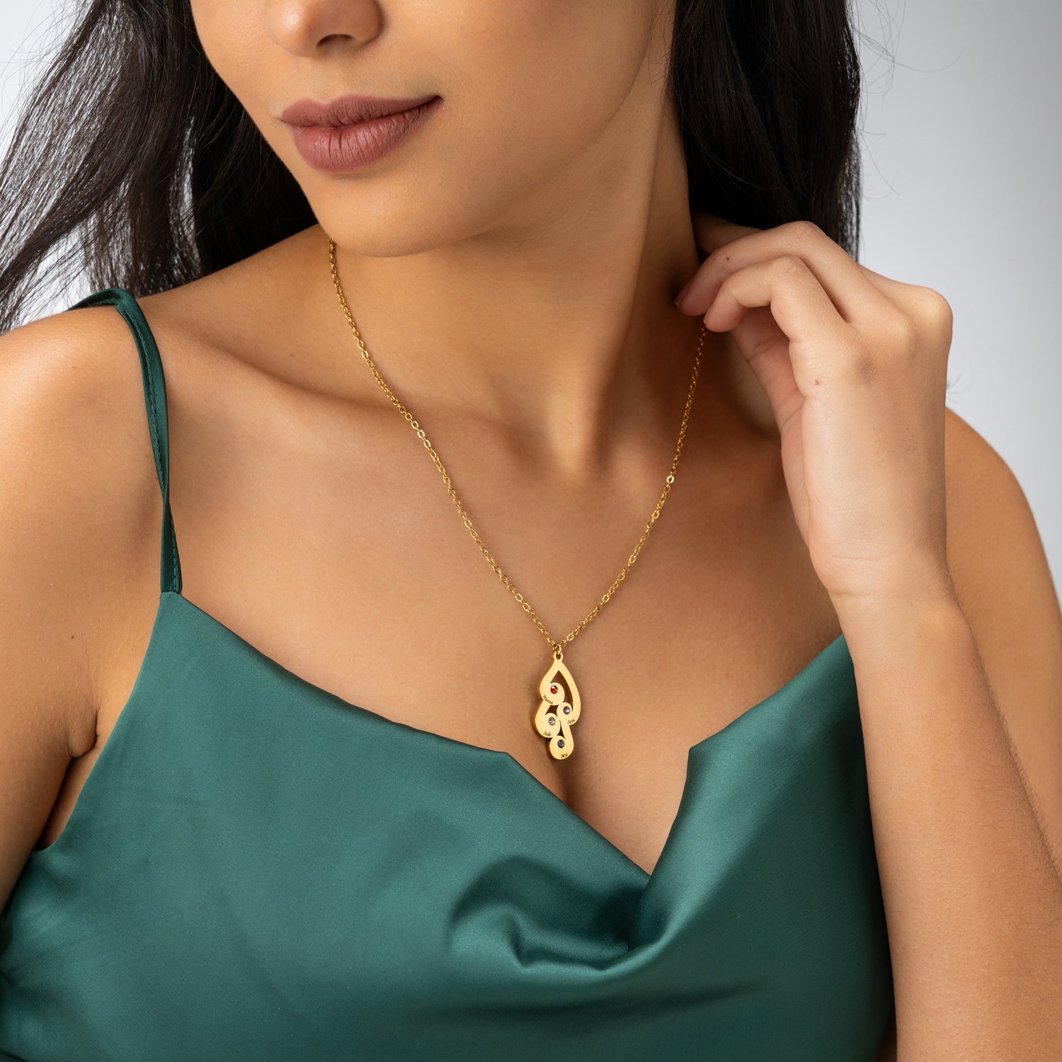 Personalised Intertwined Droplets Necklace with Engraved Names & Birthstones