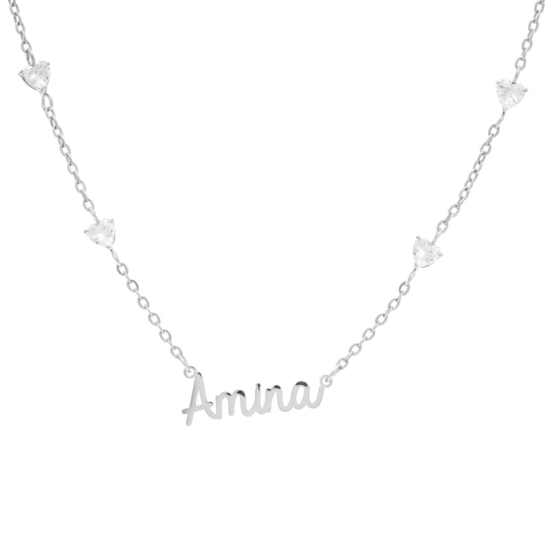 Name Necklace with Four Crystal Hearts