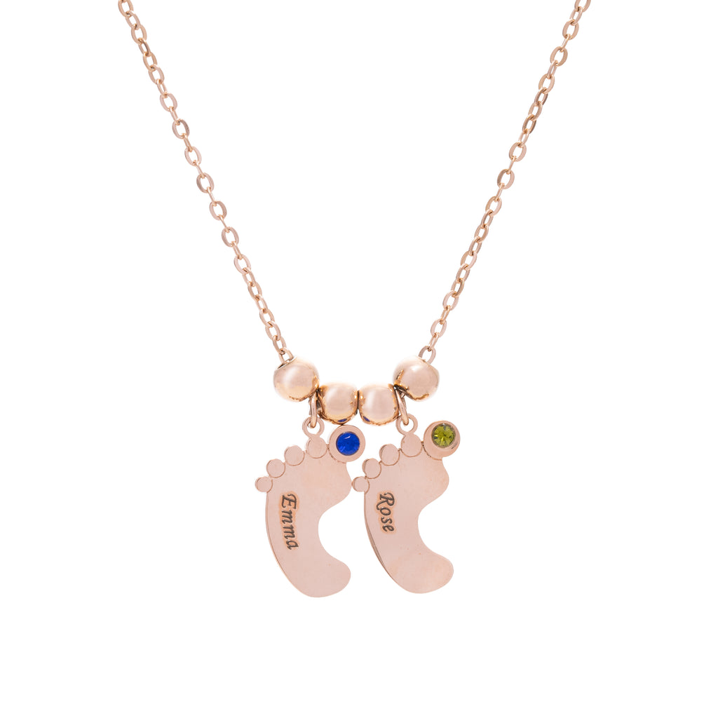 Baby Feet Name Necklace with Birthstone